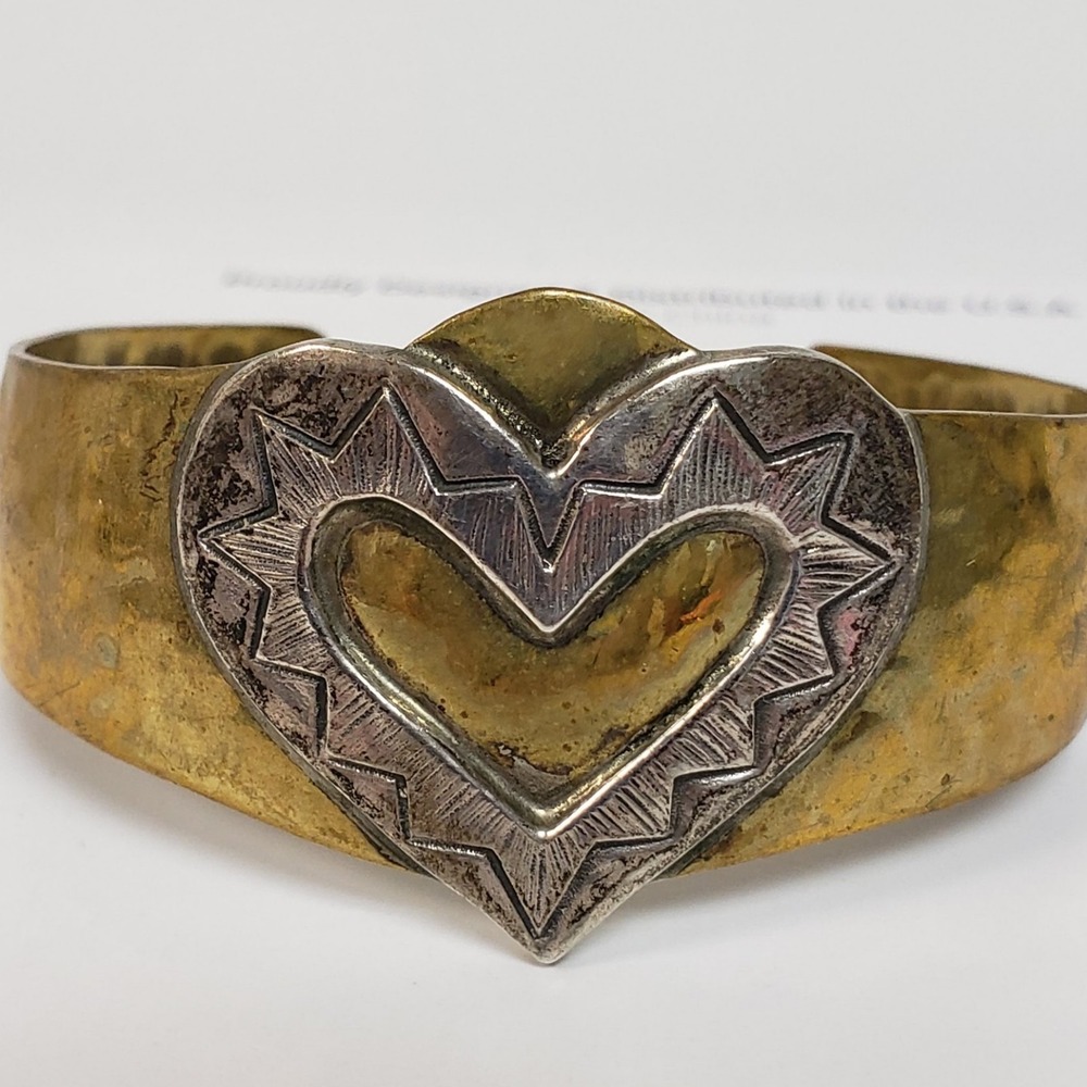 Vintage Jeep Collins Sterling Silver Heart Hammered Cuff Bracelet rustic Boho